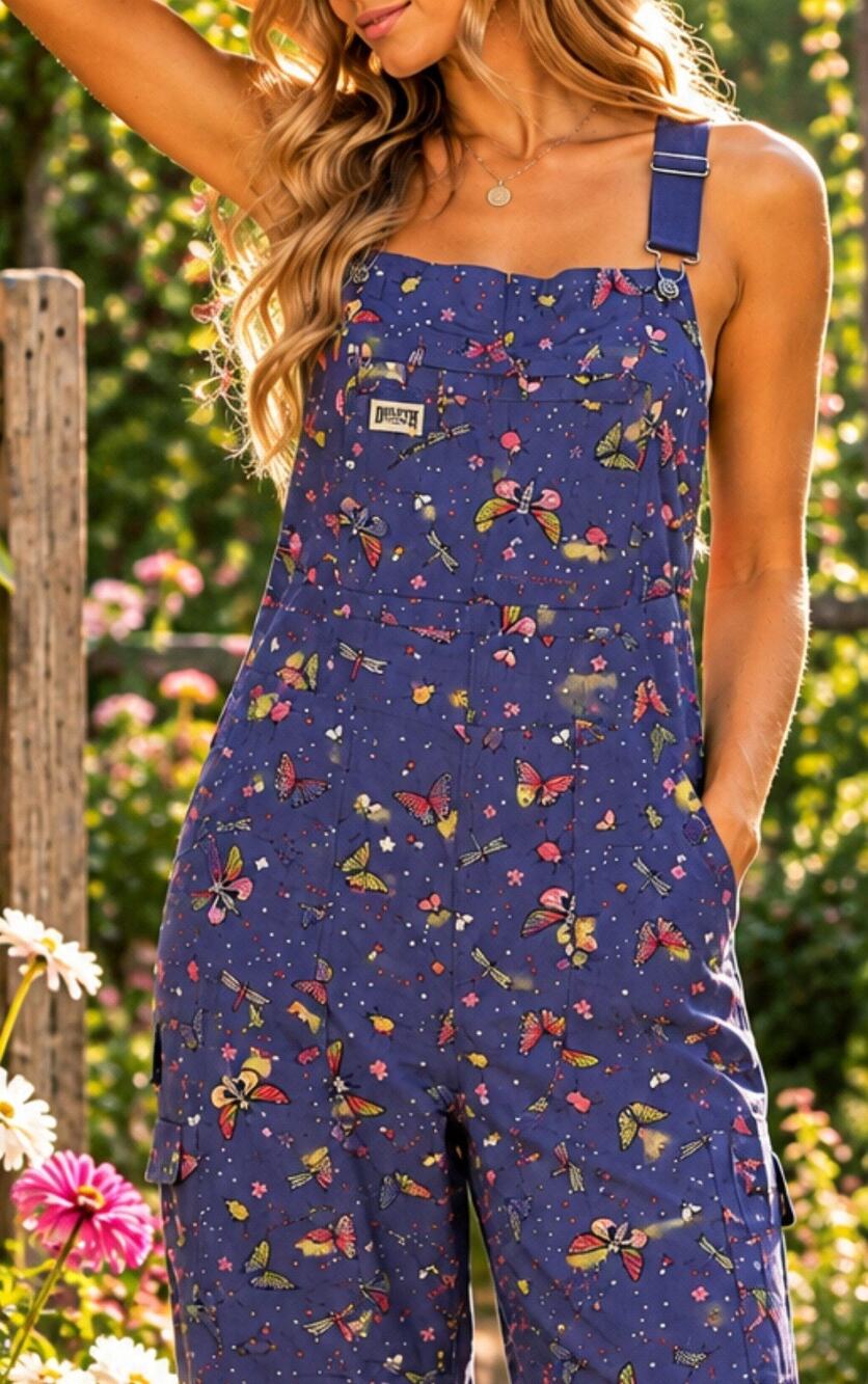 Duluth Trading Co Women’s Plus 3X Butterfly Overalls Blue Utility Bib Wide Leg